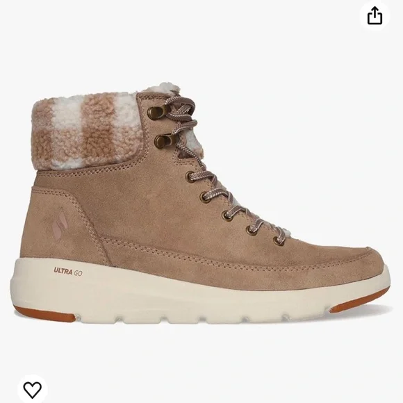 Sketchers Suede Ultra GO Plaid Collar Lace Up Hiker Boots - Picture 3 of 5